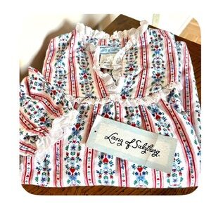 Lanz of Salzburg Women's Floral Nightgown - Red and White Stripe